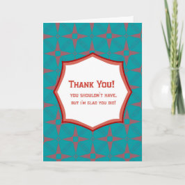 Tarjeta Teal Retro Pattern Thank You Card Funny Gratitude