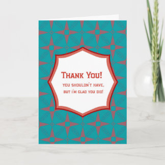 Tarjeta Teal Retro Pattern Thank You Card Funny Gratitude