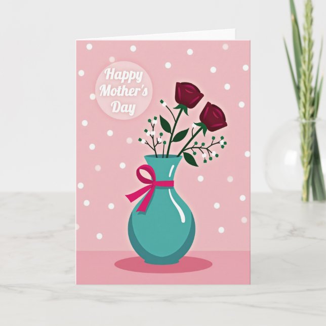 Tarjeta Teal Vase Happy Mothers Day Card (Anverso)