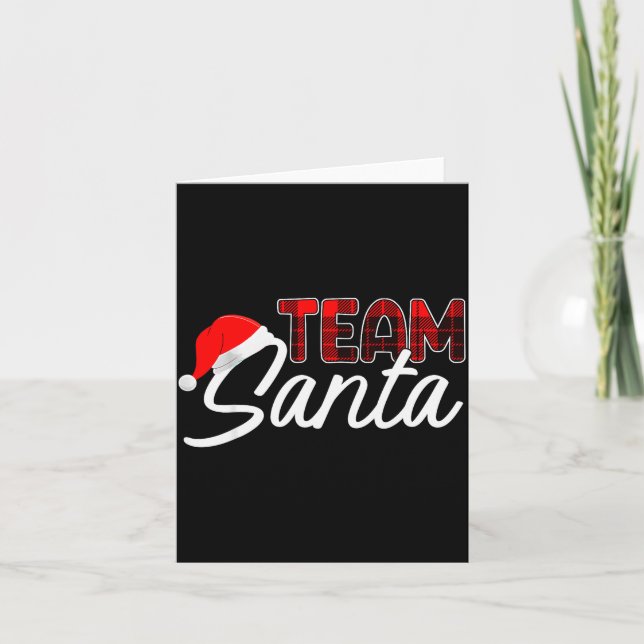 Tarjeta Team Santa Christmas Buffalo Plaid Red Santa Hat P (Anverso)