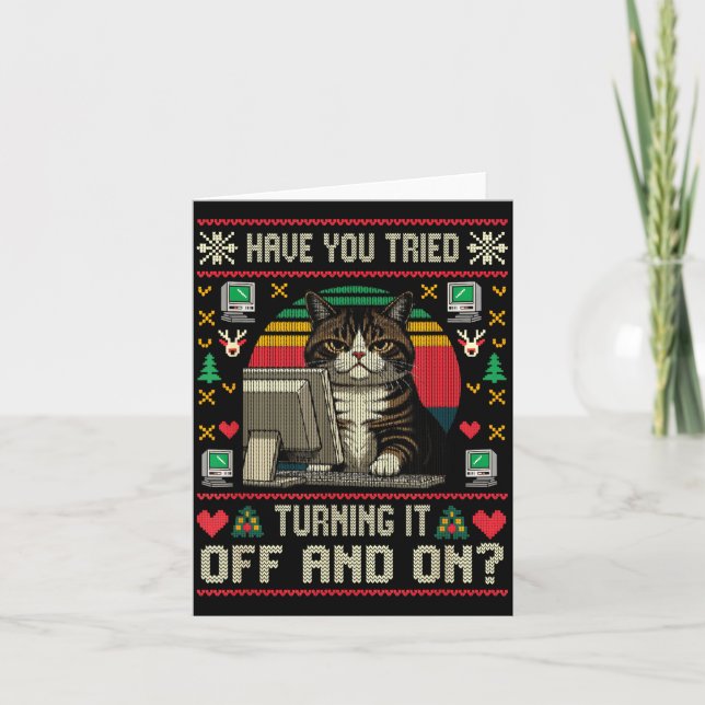 Tarjeta Tech Suprts Cat Engineer Computer Ugly Christmas S (Anverso)