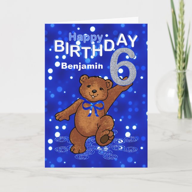 Tarjeta Teddy Bear 6º cumpleaños para Boy (Anverso)