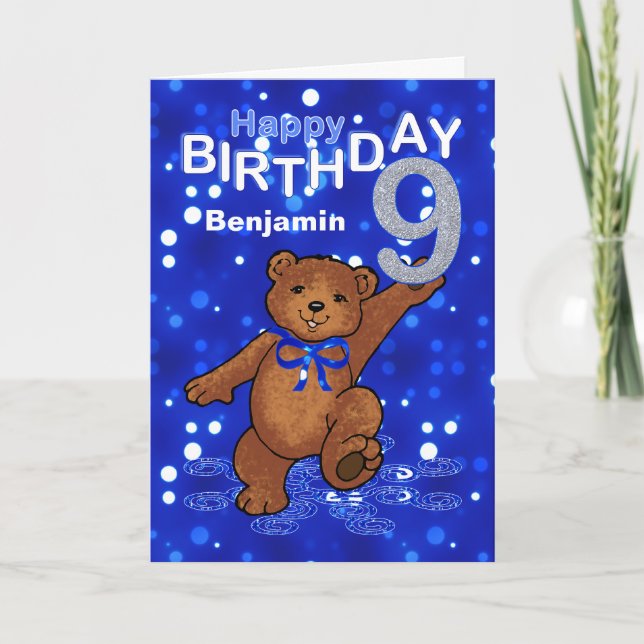 Tarjeta Teddy Bear 9º cumpleaños para Boy (Anverso)