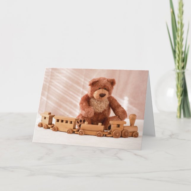 Tarjeta Teddy Bear and Toy Train (Anverso)