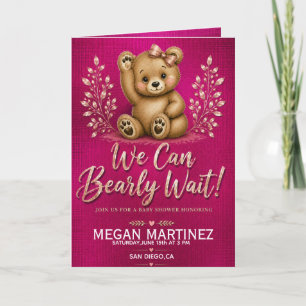 Tarjeta Teddy Bear Baby Shower Pink Gold Girl Baby Shower