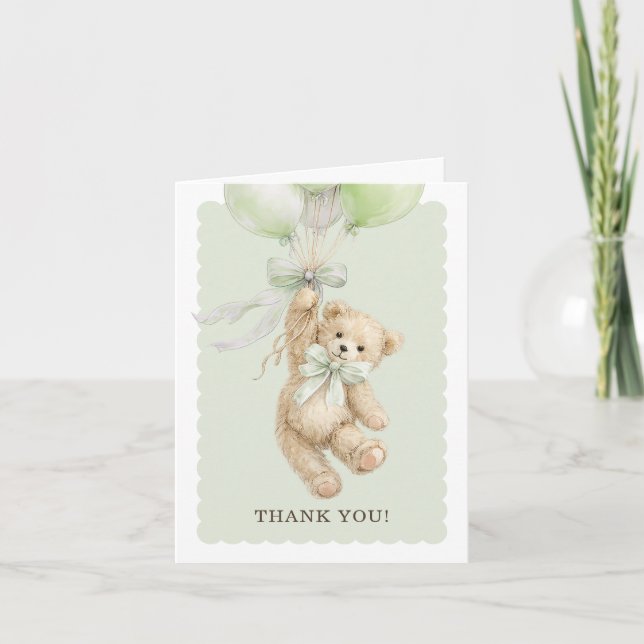 Tarjeta Teddy Bear Balloons Baby Shower Thank You Cards (Anverso)