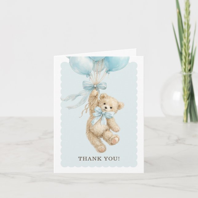 Tarjeta Teddy Bear Balloons Baby Shower Thank You Cards (Anverso)