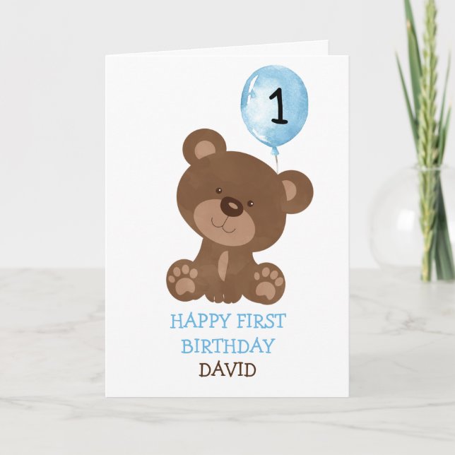 Tarjeta Teddy Bear Boy Fist Birthday Cute 1er cumpleaños (Anverso)