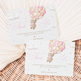 Tarjeta Teddy Bear con globos rosados Gracias