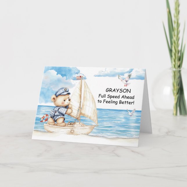 Tarjeta Teddy Bear de "Recupérate Pronto" Personalizado Na (Anverso)