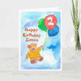 Tarjeta Teddy Bear Feliz Segundo Cumpleaños Personalizado