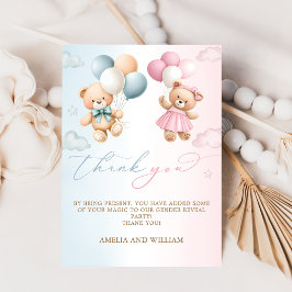 Tarjeta Teddy Bear Gender Reveal Thank You Card