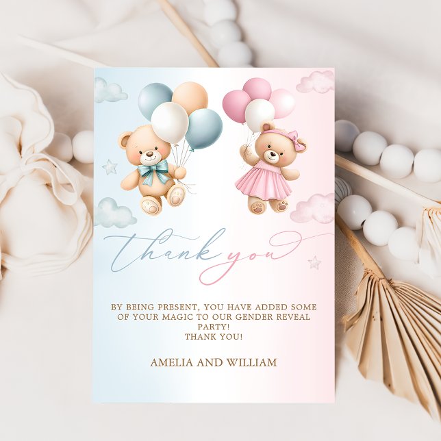 Tarjeta Teddy Bear Gender Reveal Thank You Card (Subido por el creador)