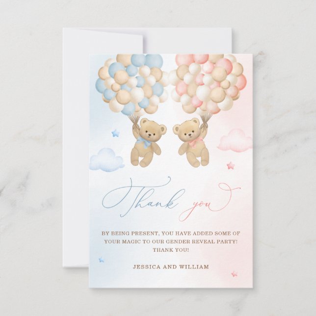 Tarjeta Teddy Bear Gender Revelación Gracias (Anverso)