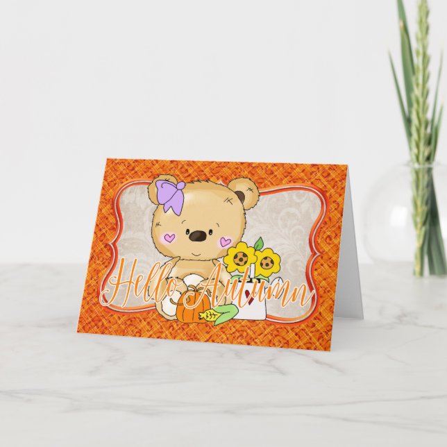 Tarjeta Teddy Bear Hello Autumn (Anverso)