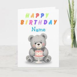 Tarjeta Teddy Bear Holding Birthday Cake Birthday Card