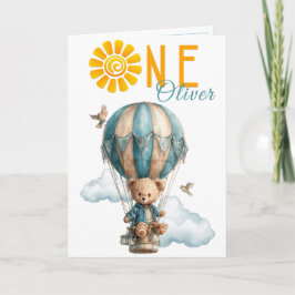Tarjeta Teddy Bear Hot Air Balloon 1st Birthday Card