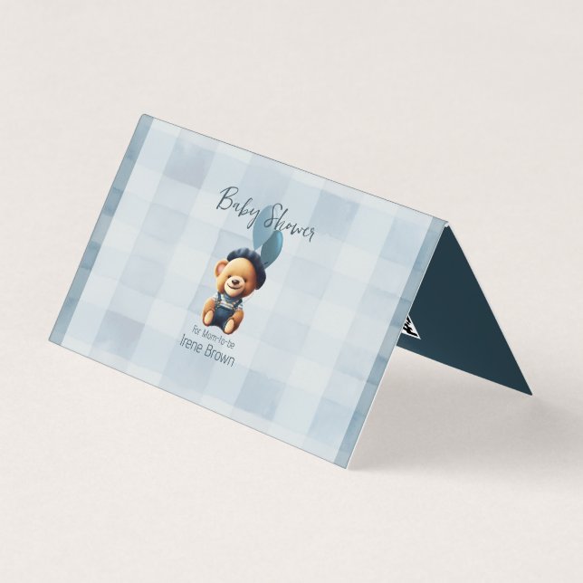 Tarjeta Teddy Bear Jean Baby Shower Blue Enclosure Card (Anverso)