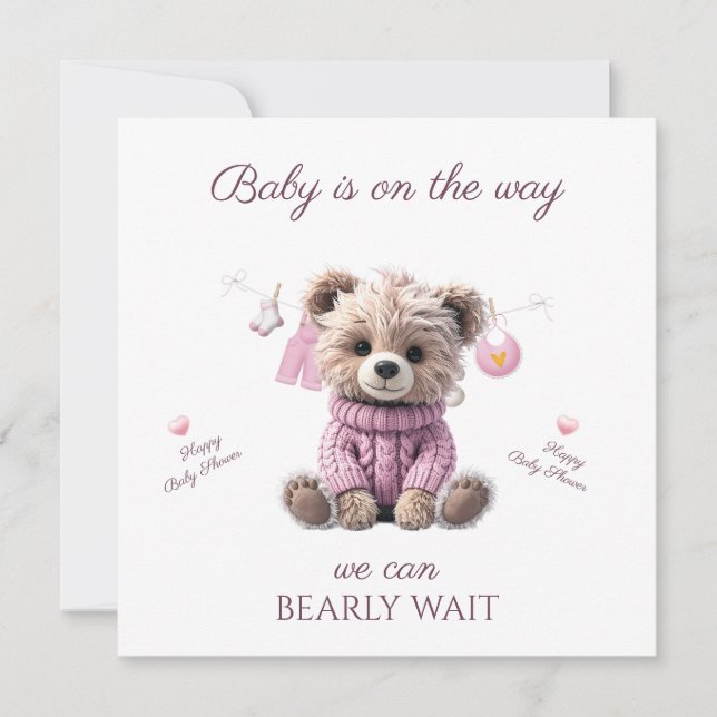 Tarjeta Teddy Bear pink jumper Congratulations (Anverso)