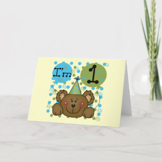 Tarjeta Teddy Bear primera camisetas de cumpleaños y regal