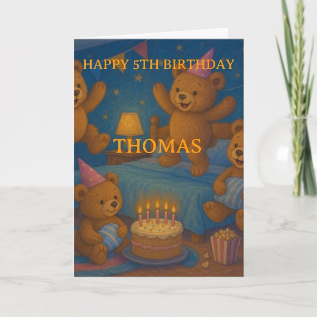 Tarjeta Teddy Bear Slumber Party Custom Birthday Card (Anverso)