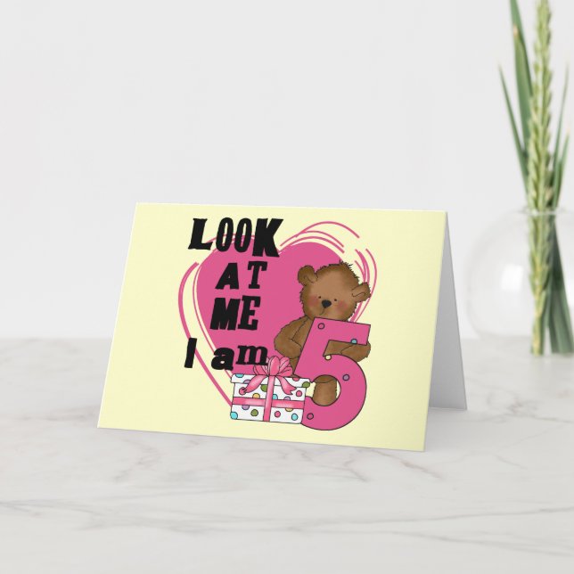 Tarjeta Teddy Bear Tengo 5 camisetas de cumpleaños y regal (Anverso)