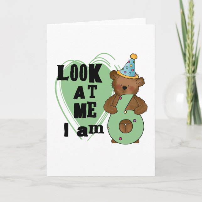 Tarjeta Teddy Bear Tengo 6 Camisetas de cumpleaños y regal (Anverso)