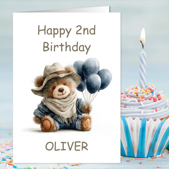 Tarjeta Teddy Bear with Balloons 2nd Birthday (Subido por el creador)