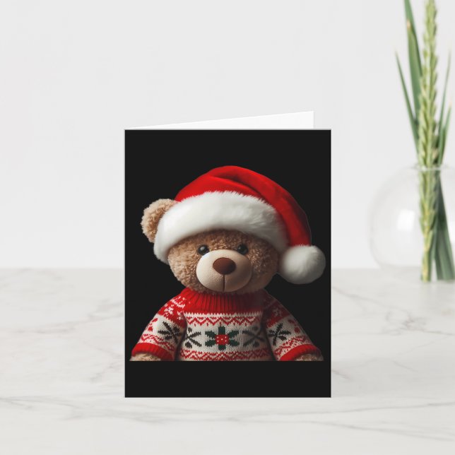 Tarjeta Teddy Bear With Santa Hat Christmas Xmas Lover Kid (Anverso)