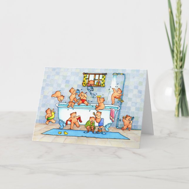 Tarjeta Teddy Bears in Bath Tub Childrens Greeting Card (Anverso)