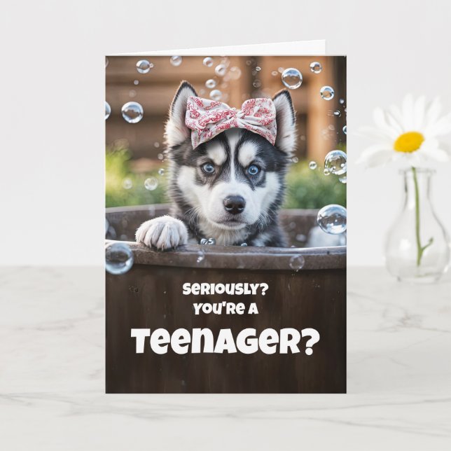 Tarjeta Teen Teenager Happy Birthday Cute Husky Funny (Planta pequeña)
