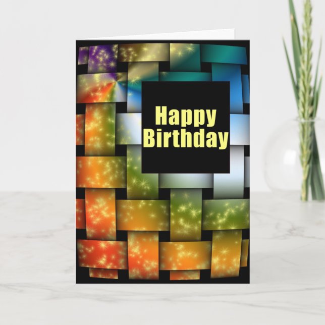 Tarjeta Tejidos de colores Feliz cumpleaños (Anverso)