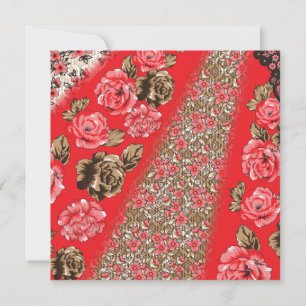Tarjeta Tejidos rojos vibrantes con intrincados florales y