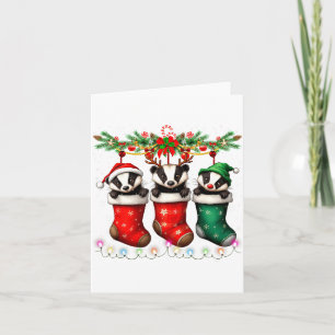 Tarjeta Tejón Mielero En Calcetines De Navidad Ilumina La