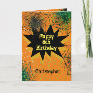 Tarjeta Tela de araña Negra Naranja Cumpleaños de Hallowee