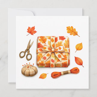 Tarjeta Tela y accesorios de costura de acuarela de otoño