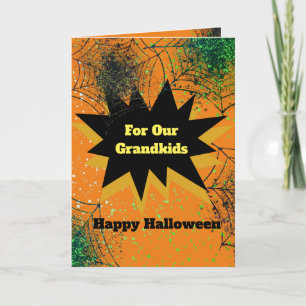 Tarjeta Telaraña Negra Naranja Feliz Halloween Nietos