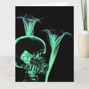 Tarjeta Teléfono Móvil Cráneo y Flores con Rayos X - Verde