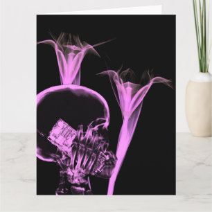 Tarjeta Teléfono Móvil de Rayos X Calavera y Flores - Rosa