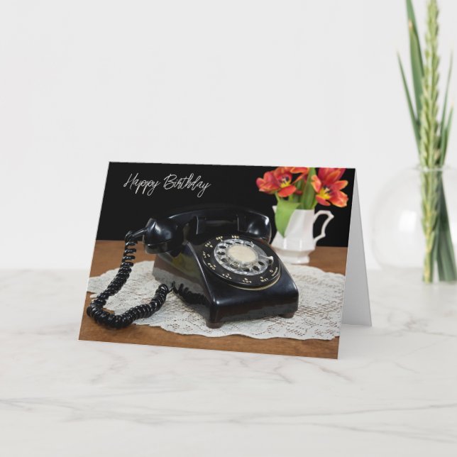Tarjeta Teléfono Retro Negro En Doily (Anverso)
