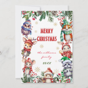 Tarjeta Tema de animal de bosque de Navidad de invierno