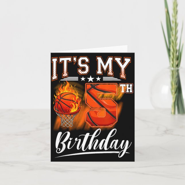 Tarjeta tema de baloncesto para cumpleaños 5 años cumpleañ (Anverso)