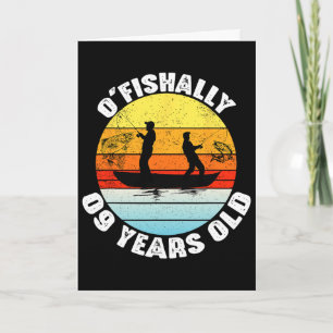 Tarjeta Tema de cumpleaños de pesca de 9 años 'O'fishally'