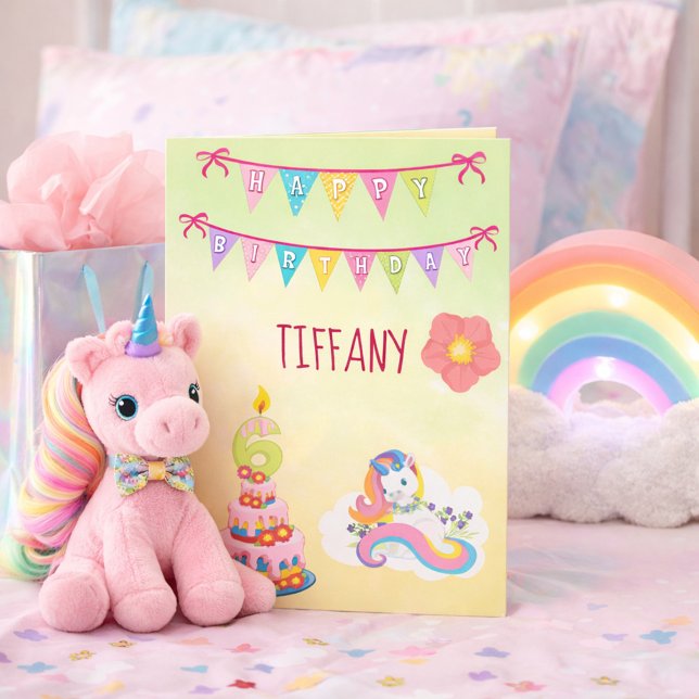 Tarjeta Tema de cumpleaños de Unicornio de 6 años (Subido por el creador)