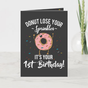 Tarjeta Tema de donut para cumpleaños número 1 personaliza