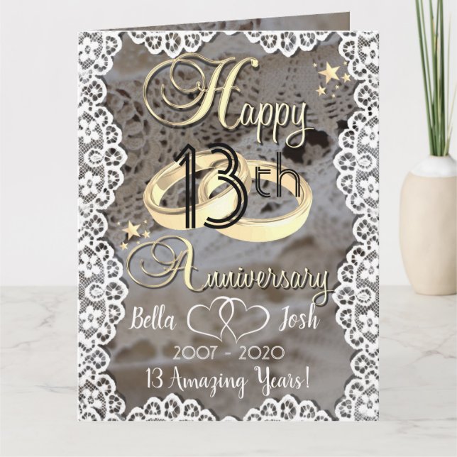 Tarjeta Tema de encaje personalizado 13º aniversario Boda (Anverso)