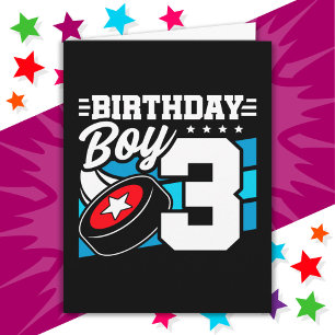 Tarjeta Tema de Fiesta de hockey de tres años niño de terc