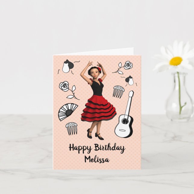 Tarjeta Tema de Flamenco - Muñeca Bailarina Lindo Cumpleañ (Planta pequeña)