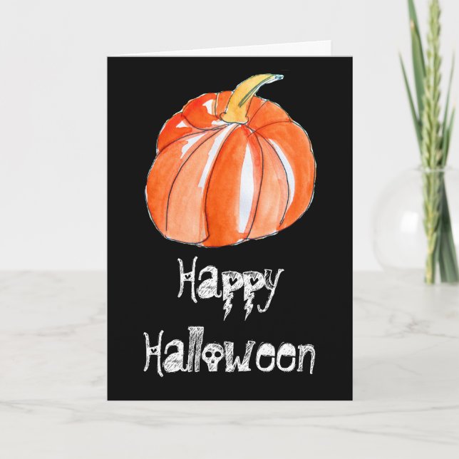 Tarjeta Tema de Halloween de calabaza negra y naranja (Anverso)