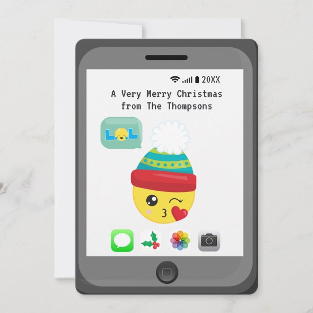 Tarjeta Tema de la Emoji Kawaii Feliz Saludos de Navidad (Anverso)